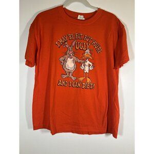 Vintage 80s Sunshine single stitch orange "I may be fat or ugly" tshirt XL retro